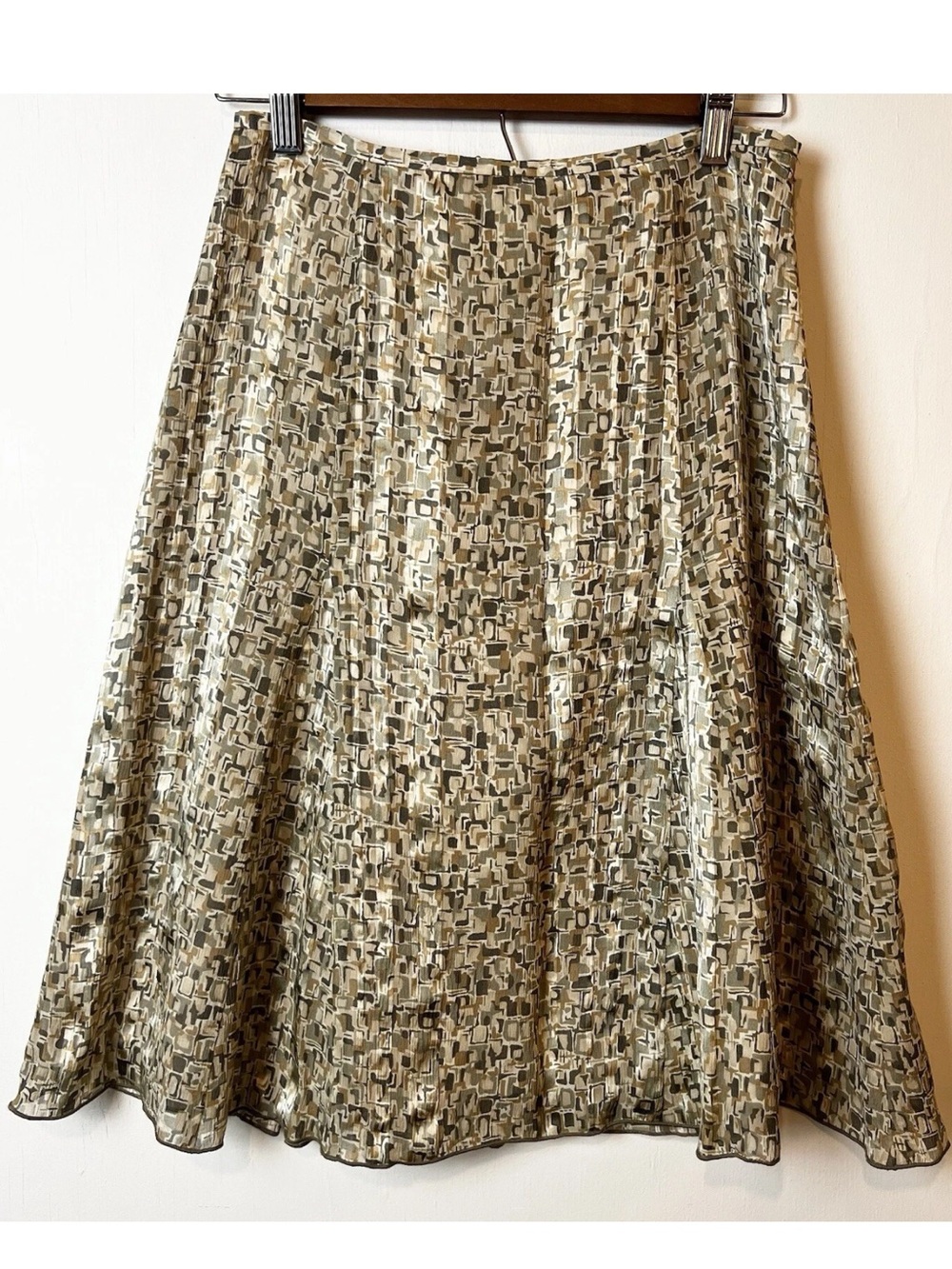 Talbots Olive and Cream Geometric A-Line pure silk Skirt Size 18W